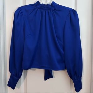 Royal Blue Satin Tie-Back high neck Blouse